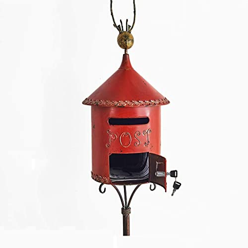 Pole-Style Mailbox Floor-Standing Mailbox/Decorative Photography Props Decoration Box/Outdoor Garden Galvanized Plate Mailbox Waterproof Letter Box with Lock Design (Color : A)