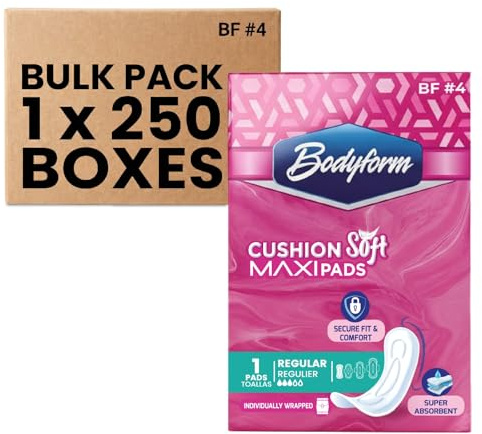 Bodyform Maxi - # 4 Premium Maxi Pads, Bulk Buy 250 Counts/Case Individually Boxed and Wrapped Always Comfortable and Ultra-Absorbent
