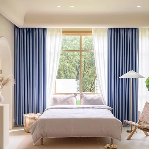HhYyLr 100% Blackout Curtains For Living Room Sun Protection Noise Reduction Thermal Pleated Curtains Bedroom Eyelet Curtains With Black Liner Home Decor (Color : Blue1, Size : 137 Wide x 106 Drop)