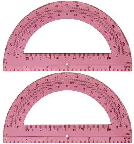 EBOOT 2 Pack Plastic Protractor 180 Degree Math Protractors 6 Inch,Pink