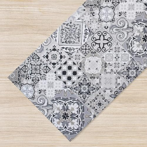 IlGruppone Tappeto Cucina Antiscivolo Made in Italy Passatoia Antimacchia Multiuso Corridoio Soggiorno Lavabile in Lavatrice - Mattonelle Grigio - 50x200 cm