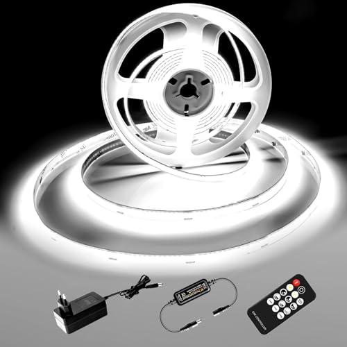 luktix Striscia LED Bianca Freddo 2m, 6000K Striscia LED Dimmerabile 24V, CRI92 +, larghezza 8mm, con Telecomando e alimentazione, per la decorazione domestica, cucina, specchio (6000K, 2M)