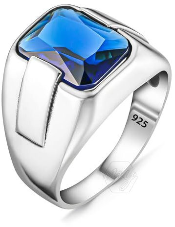 mysilverworld Türkischer Herrenring aus 925er Sterlingsilber, achteckiger Schnitt, blauer Zirkonia-Stein, Metall, Zirkonia