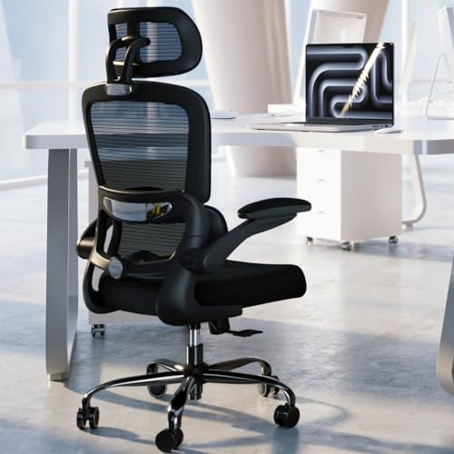 TRALT Silla de oficina de escritorio, de malla, con ruedas, ergonómica, altura regulable, giratoria, color negro