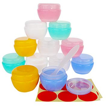 Wopanxye 12 Stück 10 Gramm 10ml Dosen Leere mit Deckel Transparente Kosmetikbehälter plastik Pot für Creme, lippenbalsam und Lotion, Lidschatten, Flaschen Behälter mit 12 pack Mini Spatulas Labels