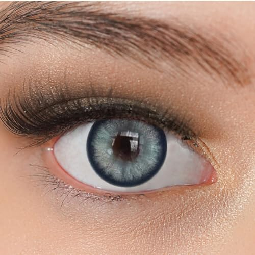 Kontaktlinsen farbig ohne Stärke blue | farbige blau Jahreslinsen | weiche Linsen | 2 Stück Farblinsen + Linsenbehälter | 0.0 Dioptrien | natürliche Farben | Charmiga Venice Blue