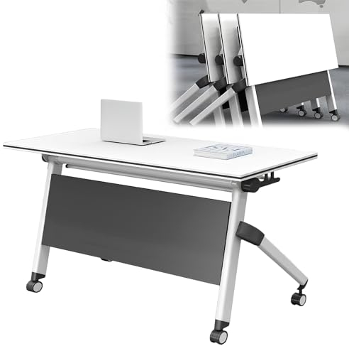 WXFKLDJ Konferenztisch Klappbarer Konferenzraumtisch Moderner Weißer Besprechungstisch Flip Top Mobiler Schulungstisch Mit Geräuscharmen 360°-Rollen Für Büro, Studenten, Arbeitszimmer,120x60x75cm