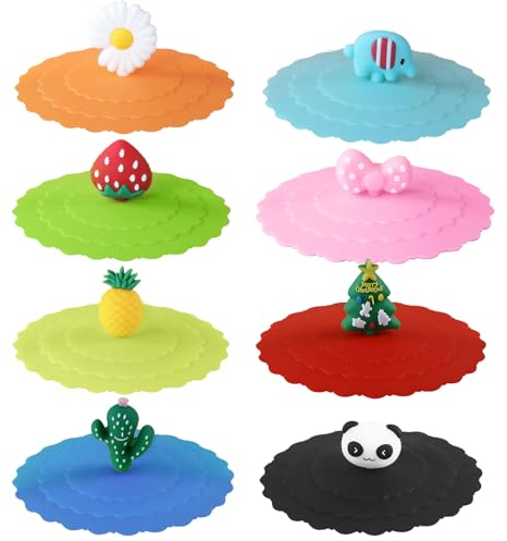 8Pcs Silicone Cup Covers - 10cm/3.9inch Reusable Anti-dust Drink Covers Anti Spike, Food-grade Silicone Drink Wine Glass Cup Lids, Cute Animal Shape Leak-Proof Cup Lid for Coffee,Mug, Drinking Glasses