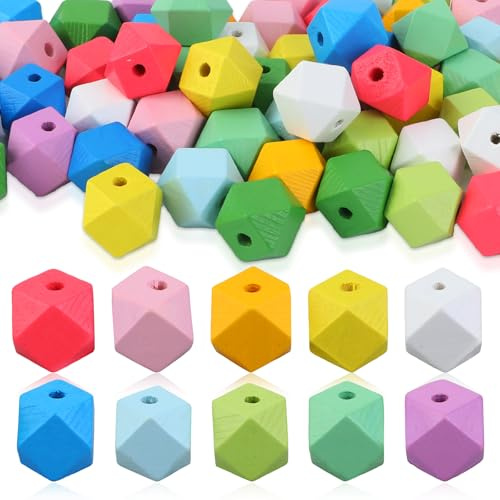 60 Stück Bunte Holzperlen 16mm Polygon Perlen Holz Mit Loch bastelnperlen Gemischte Farbe Holzperlen Achteckig für Handgefertigte Halsketten DIY Schmuck Ohrringe Armbänder