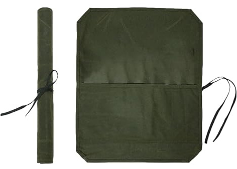 Funda enrollable para cuchillos, funda de lona encerada para cuchillos, 7 ranuras, bolsa de lona para cuchillos de chef con una correa de hombro ajustable para cuchillos de cocina, Verde militar,