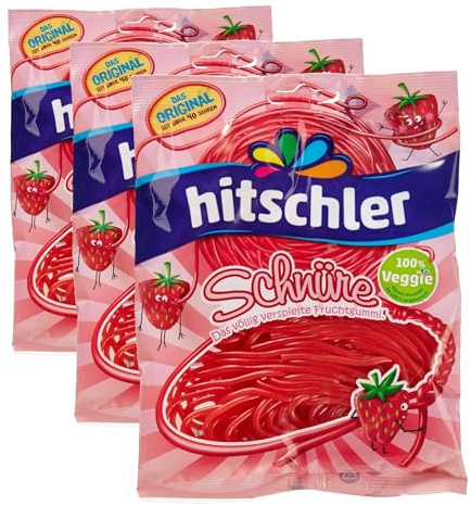 Hitschler Erdbeer Fruchtgummi Schnüre, 125 g (Packung mit 3)