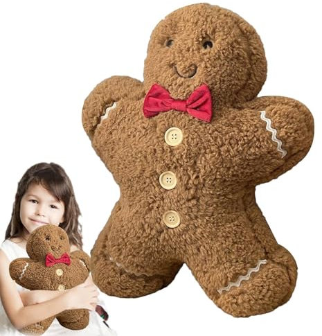 Ahuuen 40cm Lebkuchenmann Kissen | Weihnachts Kissen | Lebkuchen Kissen Plushie | Lebkuchenmann-Kissen | Lebkuchen-Plüsch | Lebkuchenmann Plüsch Dekoration Für Bett, Couch, Weihnachten