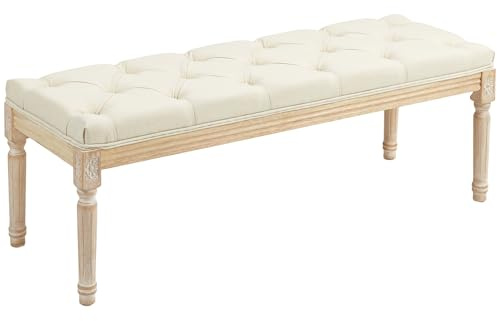 HOMCOM 115cm End of Bed Bench, Window Seat, Tufted Bench for Bedroom, Hallway, Living Room, Cream White