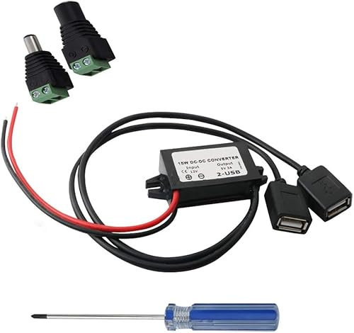 DC 12V to 5V Converter, 15W Car Power Converter Step Down Adapter with Dual USB Connectors