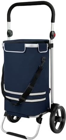 DIVID® Einkaufstrolley mit integrierter Sackkarre, 56LFassungsvermögen bis zu 50Kg belastbar,Klappbar,Umhängetasche und Kühlfach (Blau)