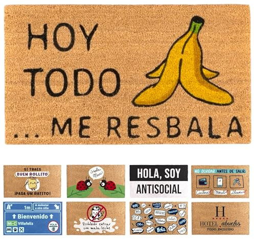 TIENDA EURASIA - Felpudo Entrada Casa | Diseños Originales y Divertidos | para Exterior | Rectangular | Material de Fibra de Coco y Base de Goma Antideslizante | Medida 40 x 70 cm (Resbala)