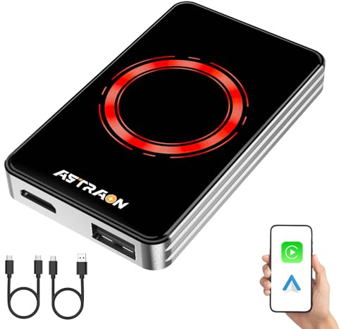 Adattatore Wireless CarPlay – Android Auto AI Box con Netflix, YouTube, Hulu, App Installation, Dual-Band WiFi 6, Bluetooth, HDMI, Ambient LED – per auto con Wired CarPlay