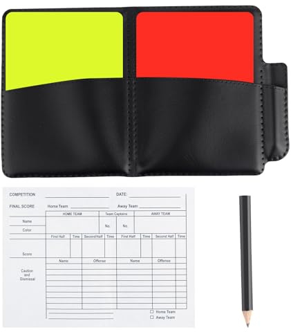 Gosknor Set Cartellini Arbitri Calcio, 2pz Cartellini Rossi e Gialli con Custodia in Pelle Carta Registrazione Matita per Pallavolo Calcio Baseball Rugby Kit Accessori Ideali per Allenatori