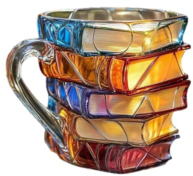 Taza de café con diseño de libro, vaso de vidrio, pintado a mano, diseño fresco, cerámica fuerte, retiene el calor eficazmente, añade, ideal para de biblioteca, profesores