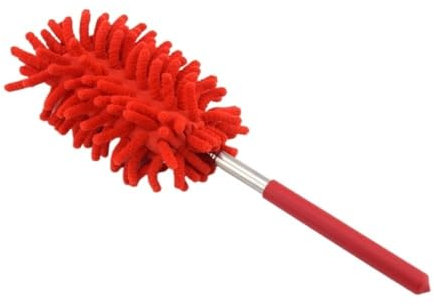 Plumeau extensible avec brosse en toile d'araignée, plumeau moelleux sur un bâton pour un dépoussiérage à grande portée, nettoyage multi-surfaces, ventilateurs de plafond, étagères, stores (rose rouge