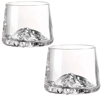 Lot de 2 verres à whisky en cristal en forme de montagne, à l'ancienne, pour bourbon, scotch, cocktails glacés, solides et durables, 240 ml (clear, 2pcs)