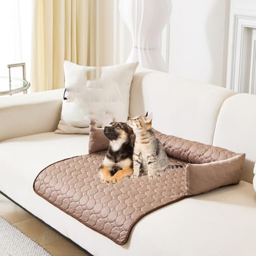 Snrtevu HeatRelief Cooling Dog Bed, Kühlendes Sofabett, maschinenwaschbar Kühlendes Hundebett, Hundedecke Sofa Halten Sie Ihr Fellbaby kühler und bequemer (Coffee,70 * 70CM)