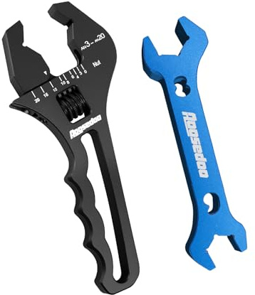 AOOSEDOO 3AN-20AN AN Fitting Wrench AN Fitting Tool for AN Hose Fitting Assembly Adjustable Lightweight Aluminum Black With Double-ended AN Wrench 6AN Socket-AN8 B-nut Blue