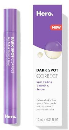 Hero Cosmetics Dark Spot Correct Spot-Fading 15% Vitamin C plus Hyaluronic Acid Serum. Improves the Look of Post Blemish Marks in 7 Days. Twist Applicator and Rollerball Tip for Easy Application. 10mL