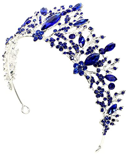 LOLIPPYY Barock Haarkranz Tiara Stirnband aus Legierung mit Blauen Strasssteinen für Braut Damen Hochzeit Fest Party