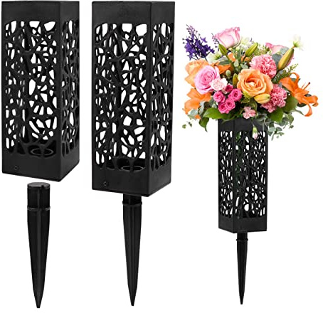 Cemetery Vases for Grave, 2 Pack 12 inch Memorial Cemetery Floral Holder Grave Vase in Ground, Floral Vase Cones with Stake & Drainage Holes for Gravestone Grave Yard Decoration