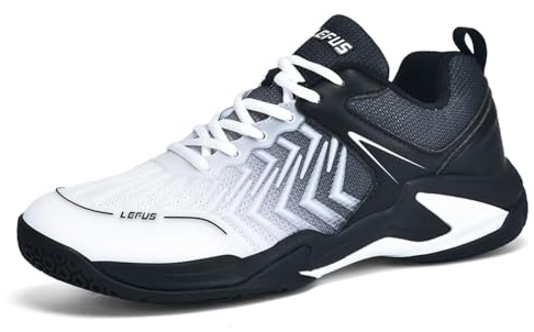 clofab Badmintonskor för män, kvinnor, inomhus, bana, träningsskor, halkfria, lätta för tennis, squash, volleyboll, handboll, Vit svart 2, 40 EU