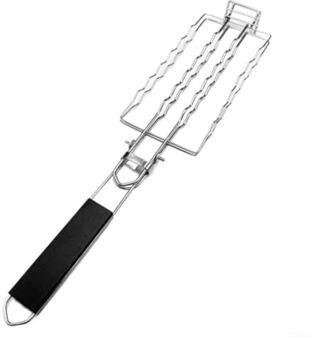 SageFurned Faltbarer Grillkorb aus Edelstahl für Wurst und Gemüse mit rutschfestem Griff, tragbares, leicht zu reinigendes Outdoor-Kochwerkzeug für Camping, Picknicks und Gartengrills, Silberschwarz