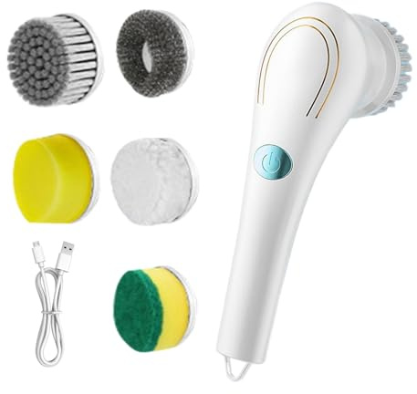 Erconsso Nettoyeur de gril électrique, outil de nettoyage de gril rechargeable sans fil – Brosse amovible imperméable avec 5 têtes de rechange pour joints de salle de bain, cuisinière, meubles, tapis