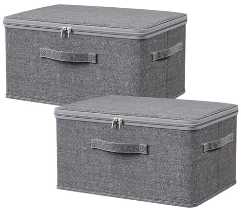 XTDMJ 2 Stück Aufbewahrungsbox mit Deckel, Kisten Aufbewahrung Stoff mit Griff, Aufbewahrungskorb Faltbar fur Schlafzimmer, Wohnzimmer 38 x 26 x 16 cm, Grau