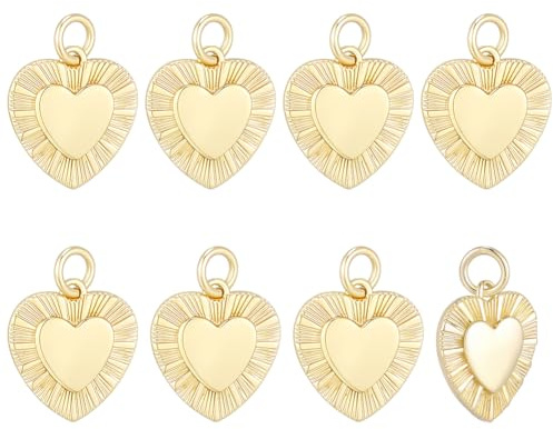 Beebeecraft 1 Schachtel Mit 10 flachen Herzanhängern Aus 18K Vergoldetem Messing Valentinstag Liebes Herzanhänger Für Schmuckherstellung Anhänger Halskettenzubehör DIY Bastelarbeiten