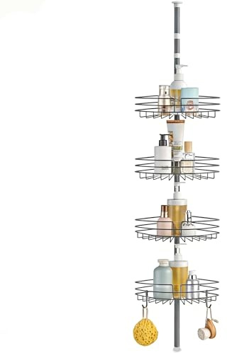 KAIMEIYU Telescopic Shower Caddy Corner Adjustable Bathroom Corner Shelf Metal Shower Shelf with 4 Trays Storage Shower Organizer Rustproof Bathroom Shelves 85-325CM Grey