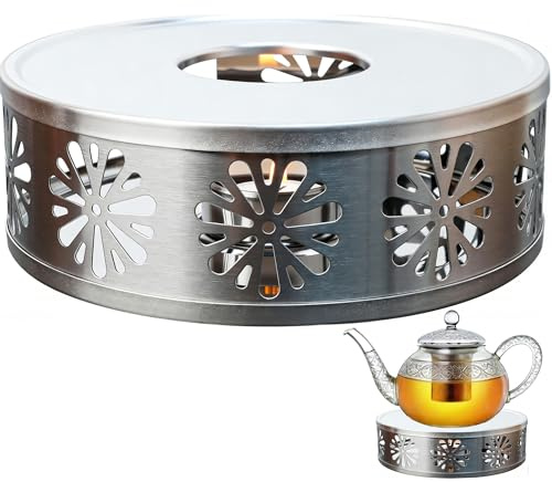 Stainless Steel Teapot Warmer,Chauffe-théière en Acier Inoxydable,Chauffe-théière en Acier Inoxydable avec Support de Chauffage à Bougie, Fonction de Chauffage