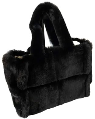 TYNXK Fluffig tygväska plysch axelväska vinter mjuka väskor för kvinnor varma handväskor och handväskor stor shopper, Svart, 43xx28x10cm