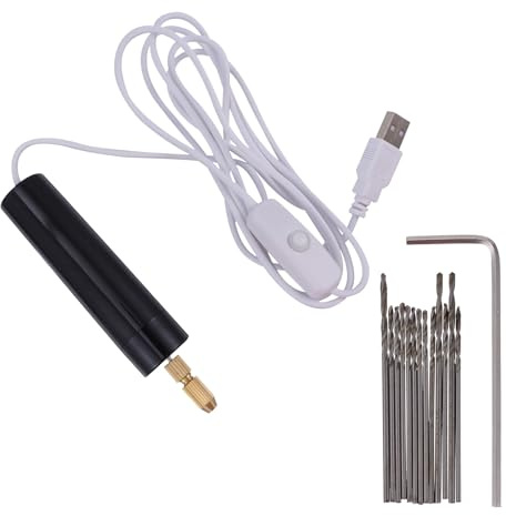 GALPADA Mini Taladro Eléctrico Portátil de Mano Usb, 15 Piezas, Acero Negro, Funciones de Pulido y Esmerilado para Proyectos en Casa y Plástico