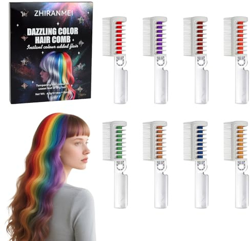 MOTIBACK Lot de craies pour cheveux lavables pour enfants - 8 couleurs avec peigne pliable - Coloration temporaire des cheveux pour carnaval et anniversaire d'enfant - Maquillage pour enfants