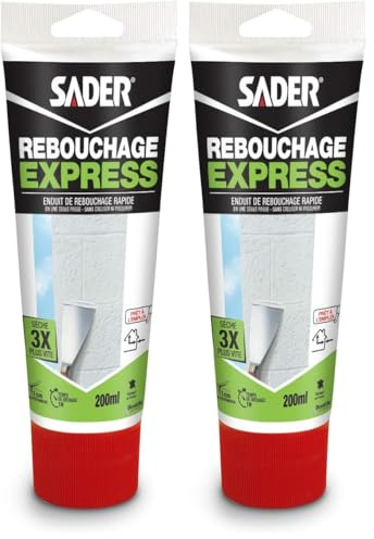 Sader Enduit de Rebouchage Rebouche Tout Express, Rebouche jusqu'à 1cm Sans Retrait, Intérieur et Extérieur, Séchage Rapide, Pâte Prête à l'Emploi, Gris, Tube de 200 ml (Lot de 2)