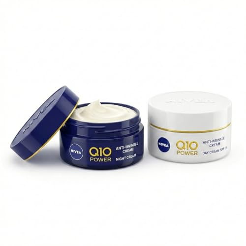 NIVEA Q10 Power Anti-Wrinkle Face Cream Set, Day SPF 15 + Night, 2 x 50ml - Firming Moisturiser Duo with Coenzyme Q10 + SHOPCIENTY Magnet
