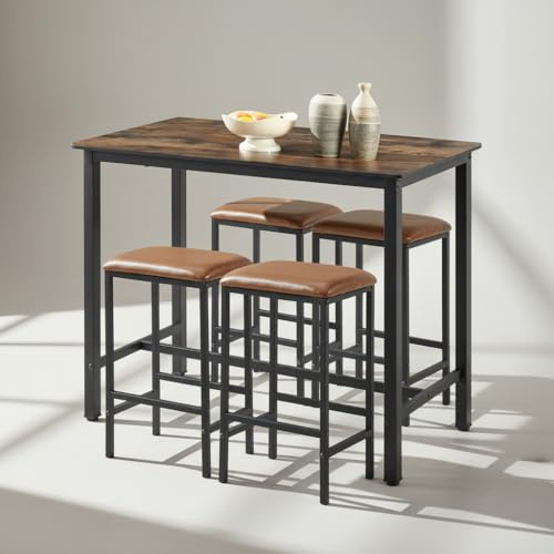 buybyroom Ensemble table de bar marron avec 4 tabourets de bar et table à manger - Table de cuisine avec chaises - 120 x 60 x 90,5 cm