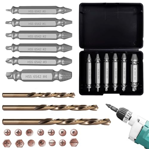 9 Pcs Damaged Screw Extractor Set, 6 General Bolt Extractor Set and 3 Twist Drill Bit, Stripped Screw Removal Tool for Stripped, Rusted and Stubborn Screws