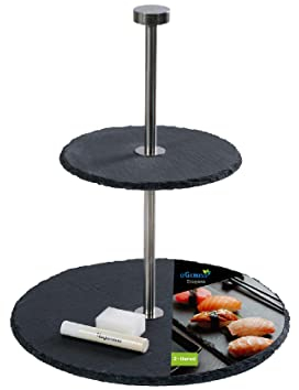eGenuss Memo Schiefer Etagere Flach, 2 stufig Höhe ca.25cm, 24 x 24 cm, 15 x 15 cm