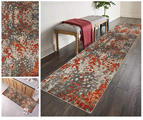 ZVEZVI Teppich Läufer Flur Korridor Küche Grau und Rot rutschfest Waschbar Bunter 60×300cm Vintage Kücheläufer Teppichläufer Polyester Meterware Anpassbar (Size : 60×300cm)