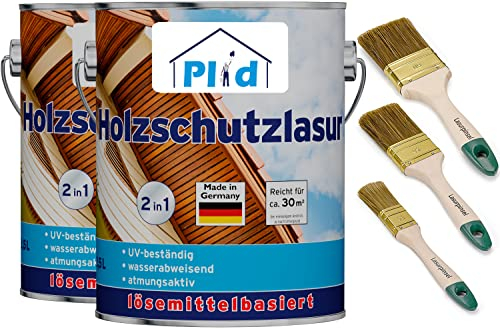PLID® Holzlasur Teak satin – [LANGANHALTENDE WIRKUNG] – alle Laub- und Nadelhölzer – feuchtigkeitsregulierend – UV-beständig – wetterbeständig – Holzlasur für außen – Made in Germany 5l Set