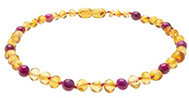 AmberSky Genuine Amber Necklace From Baltic Sea Made With Polished Honey & Red Agate 33 cm (13 Inches), Black