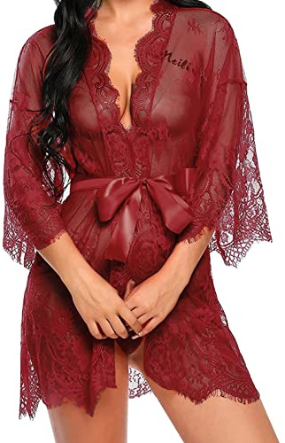 UMIPUBO Conjunto de Lencería para Mujer, Babydoll 2 Piezas con Tanga | Encaje transparente, conjunto de ropa de dormir sensual, diseño ligero y cómodo, ideal para noches