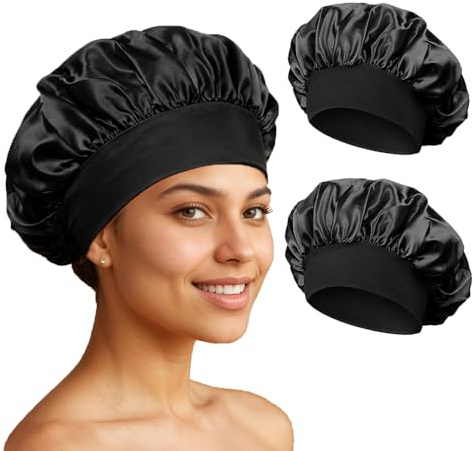 2 Stück Satin-Haarmütze, Schlafmütze, Nachtmütze, elastisch, Seide mit breitem Band, wiederverwendbar, weiche Nachtmütze, für Frauen